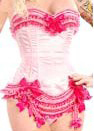 фото Корсет секси белый с розовыми бантами и кружевом